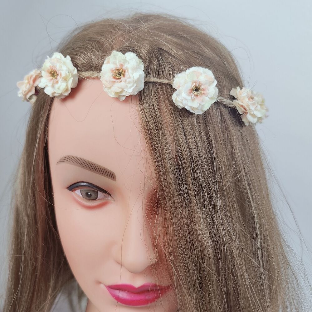 Handmade Peach Wild Roses Flower Crown Hippie Festival Bridal Headband, OS